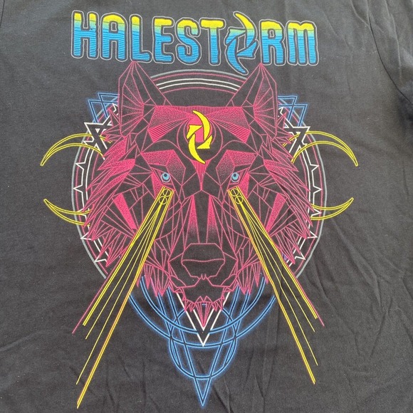 Halestorm 2019 Tour T Shirt Black Canvas Neon Wolf Adult Large Short Sleeve - Picture 2 of 7